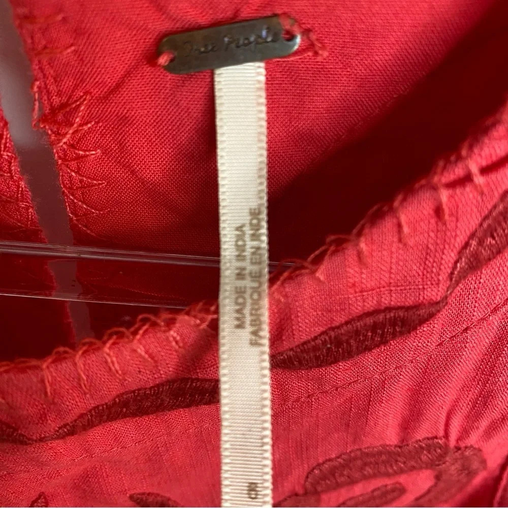 Free People Birds Of A Feather Coral Red Embroidered Sleveless Mini Dres… - Picture 9 of 16